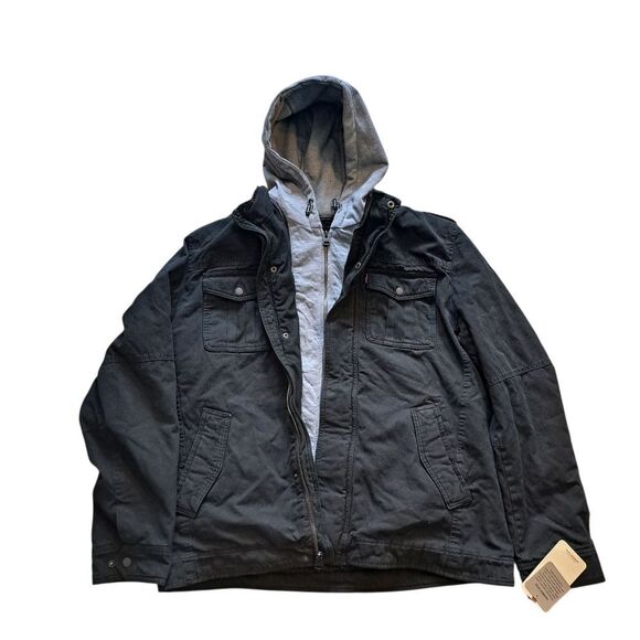 Levi's Men's Sherpa Lined Two Pocket Hooded Trucker Jacket Black Large NWT - Picture 16 of 16